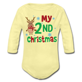 My Second Christmas Organic Long Sleeve Baby Bodysuit - washed yellow